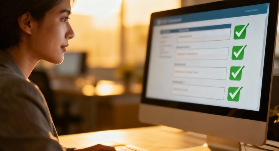 Pessoa validando formulário online com sucesso.