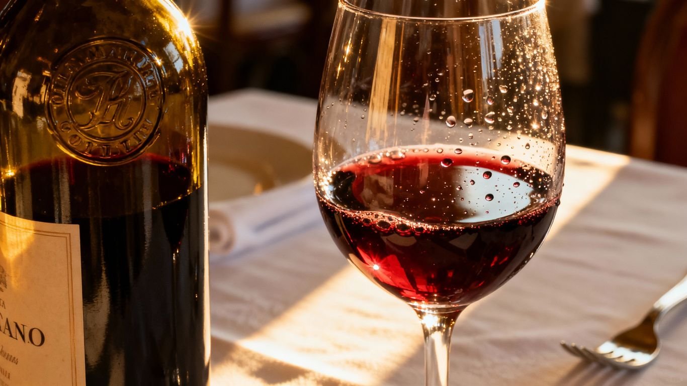Garrafa e taça de vinho com IVA em destaque.