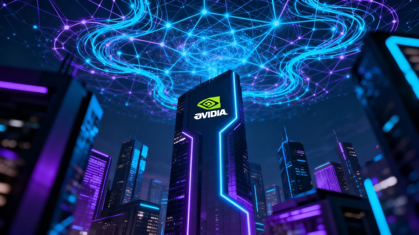 Futuro da IA em paisagem urbana futurista.