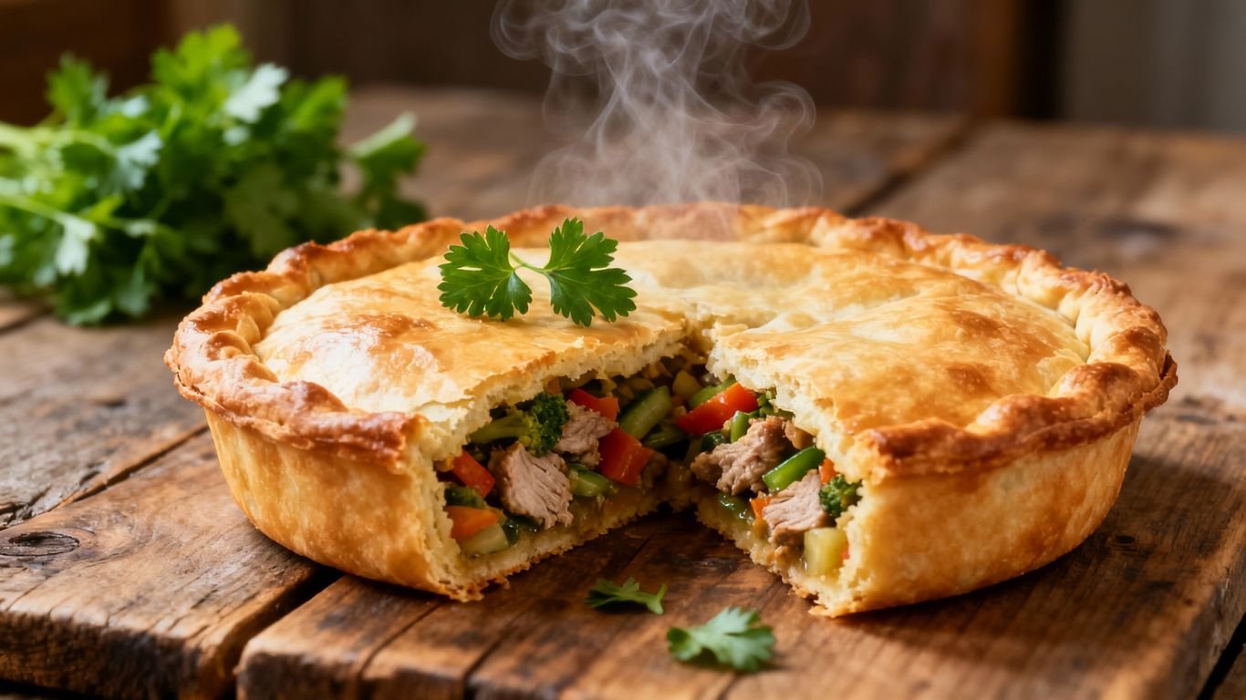 Empadão saudável para diabéticos em mesa rústica.