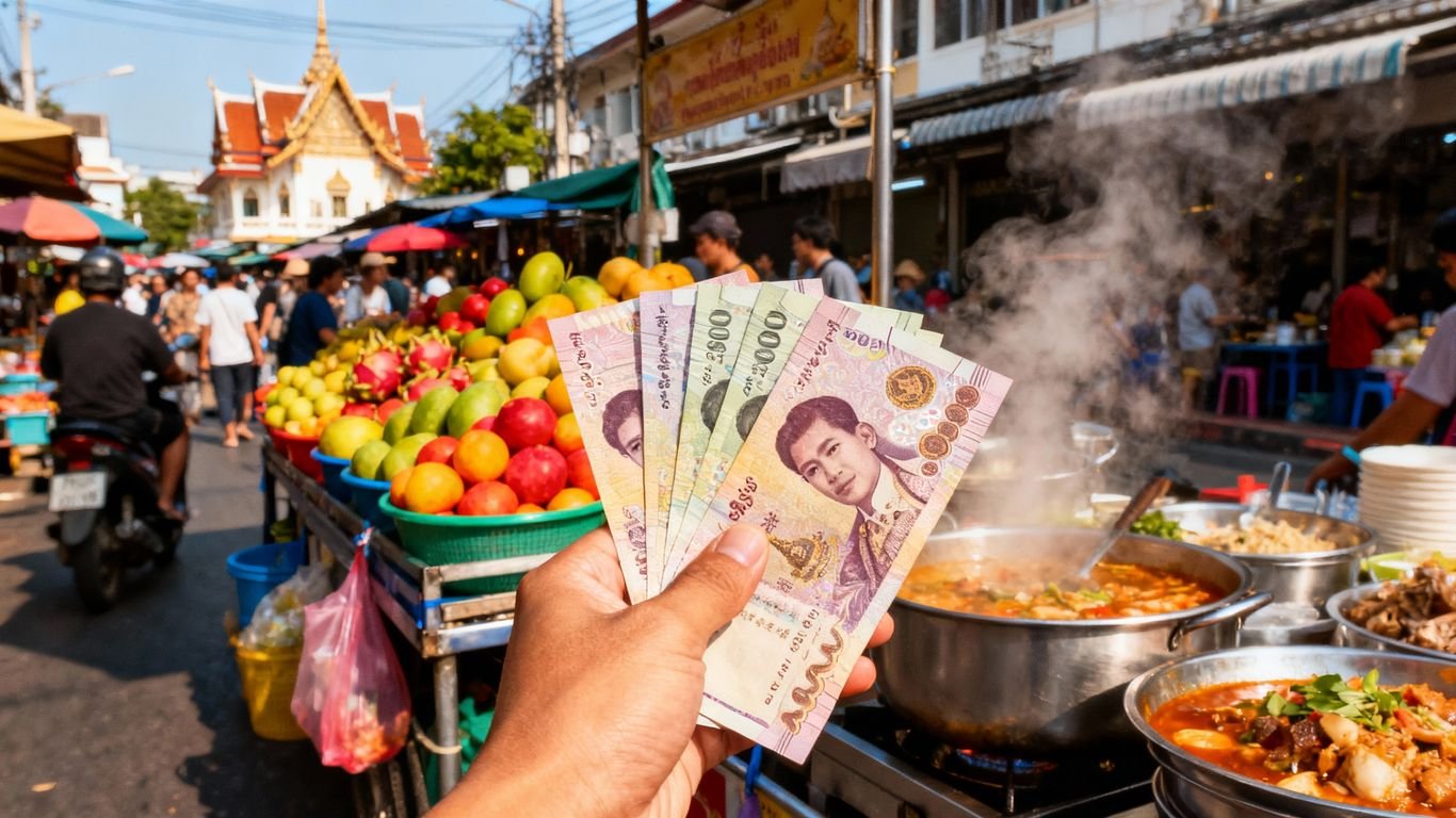 Comida de rua em Bangkok com dinheiro.