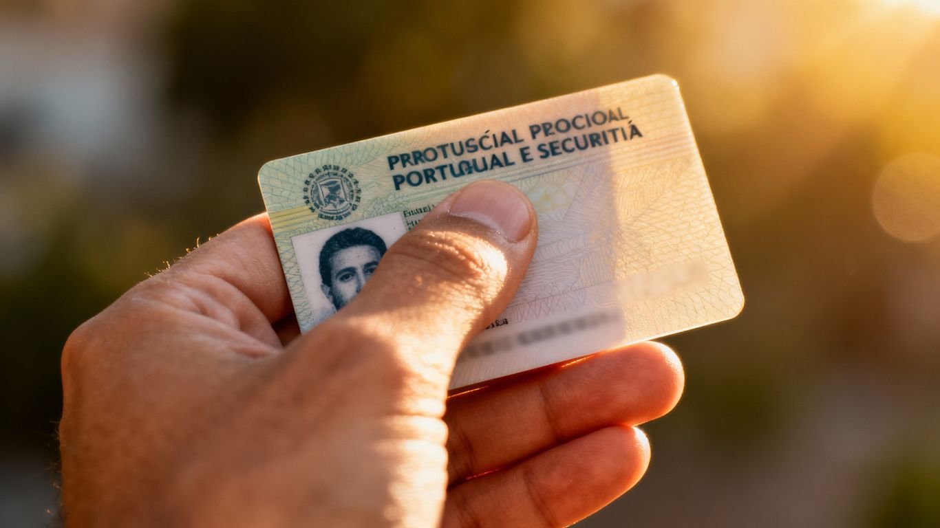 Mão segurando cartão da Segurança Social Portuguesa