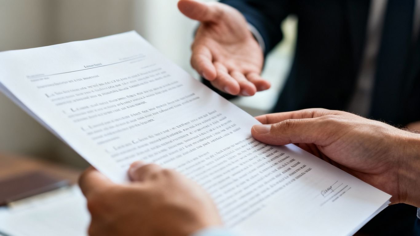 Mãos segurando documento, discussão sobre aviso prévio.